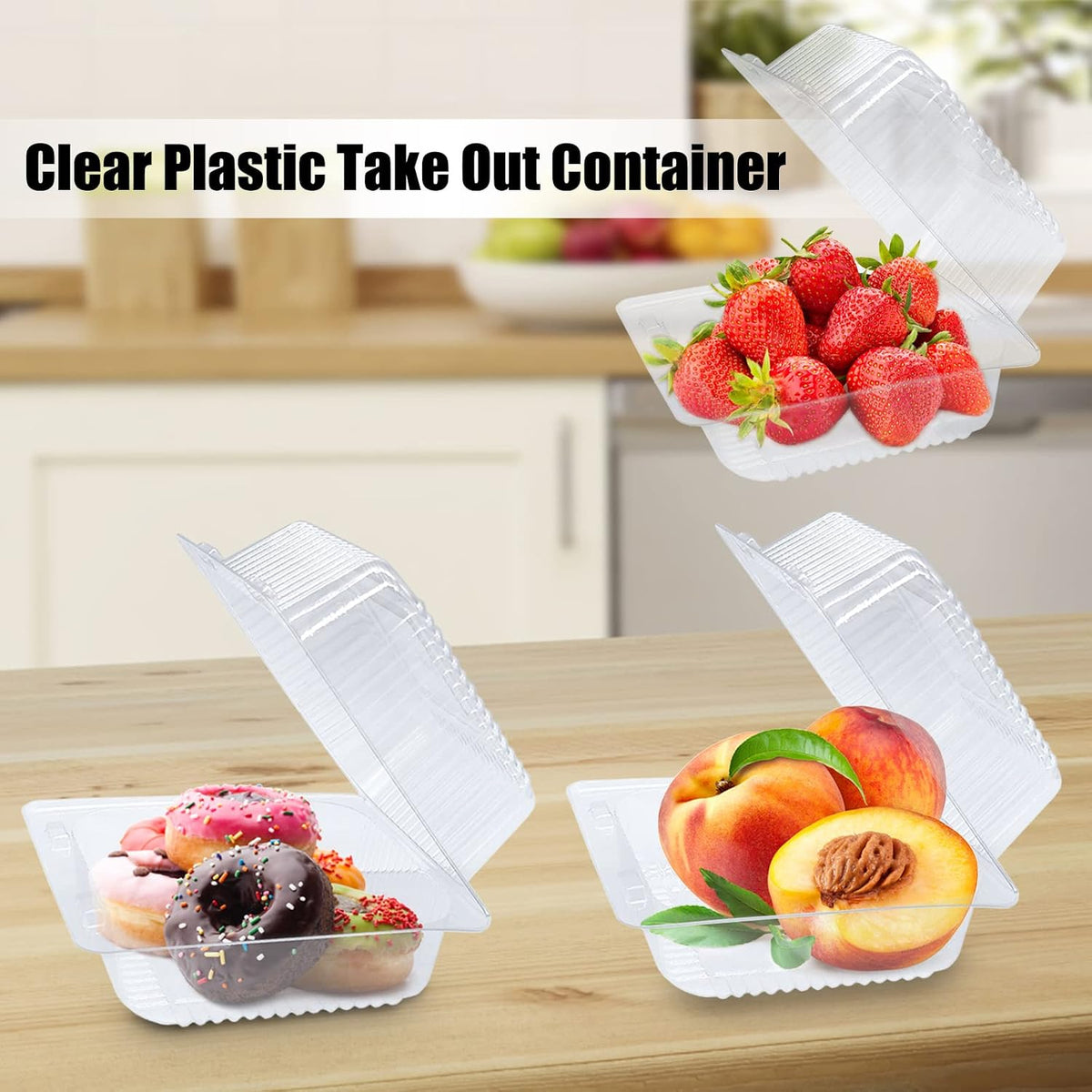 100 Pack Clear Plastic Take Out Container,Square Hinged Food Container,Dessert Clamshell Containers with Lids for