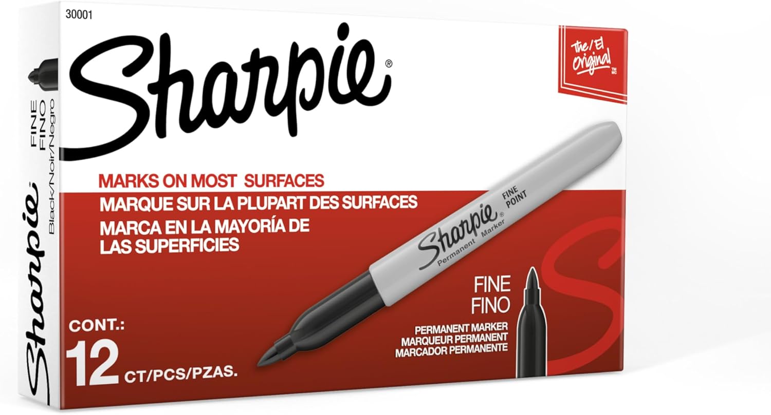 Permanent Markers, Fine Tip, Black, 12 Count - Quick Drying, Fade Resistant