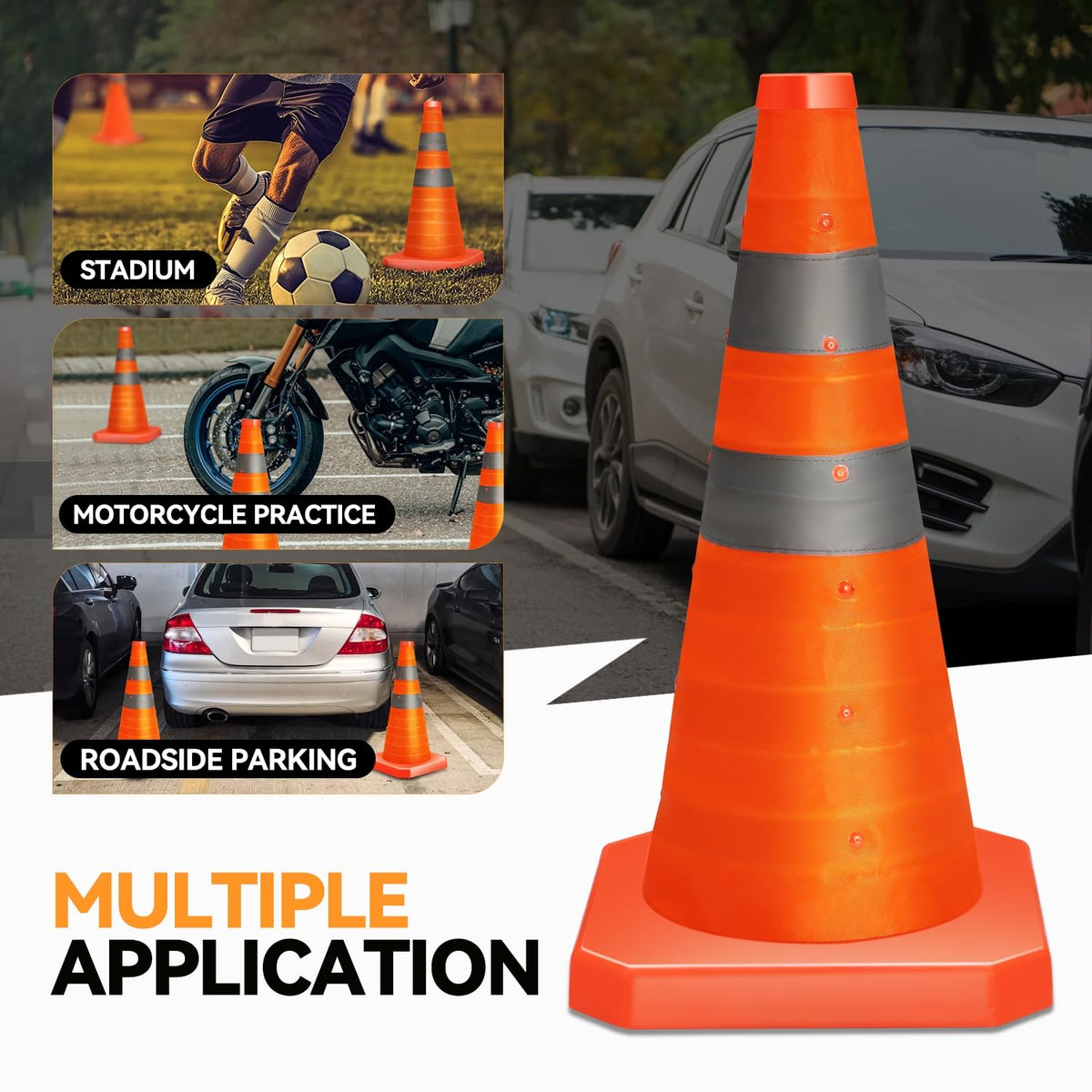 18" Collapsible Traffic Safety Cones, 2-Pack Reflective Orange