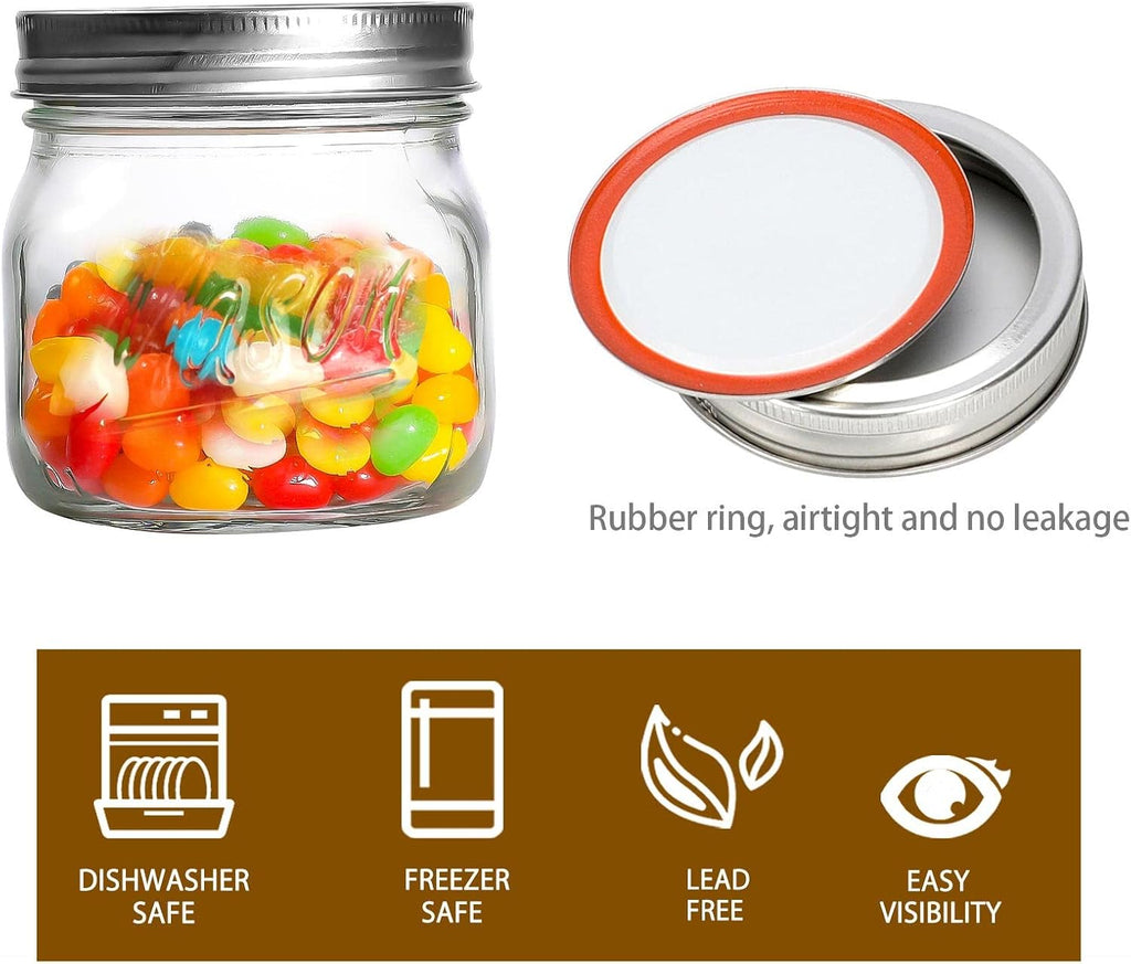 6PCS Wide Mouth Mason Jars 16oz with Airtight Lids and Bands
