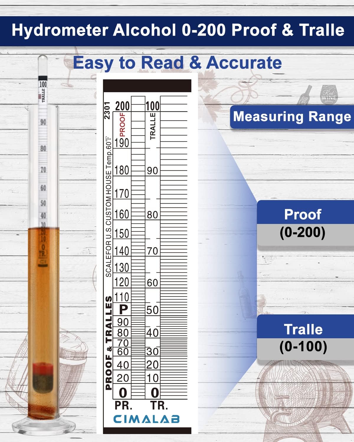 Hydrometer Alcohol Meter, Hydrometer Alcohol 0-200 Proof and Tralle Hydrometer, Alcohol Proof Tester for