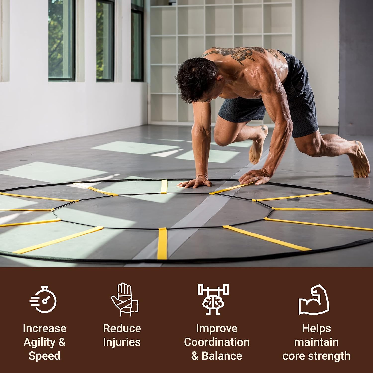 Agility Trainer – Circle Speed and Agility Ladder for High Intensity Reactive Footwork Drills and Skills – A Circular