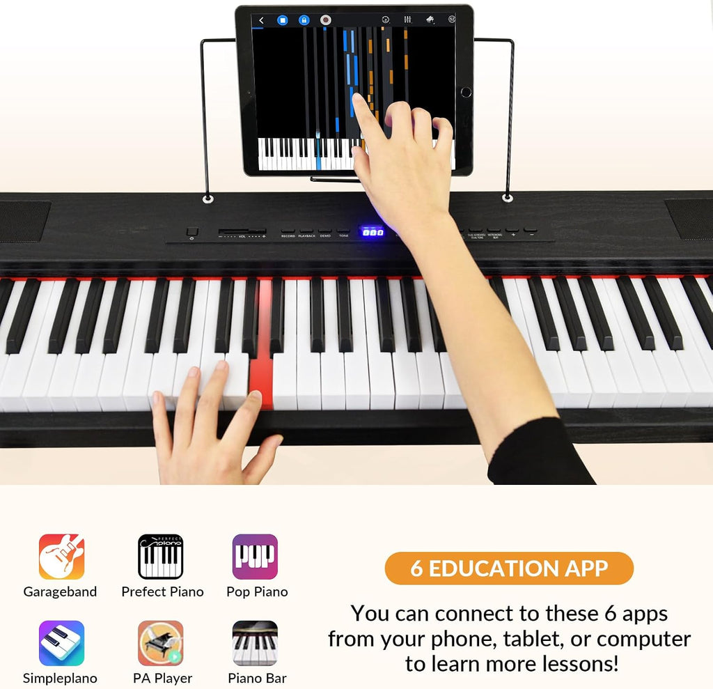 Digital Piano 88 Key Semi Weighted Keyboard, Piano Keyboard 88 Key for Beginners with Lighted Up Keys, Portable