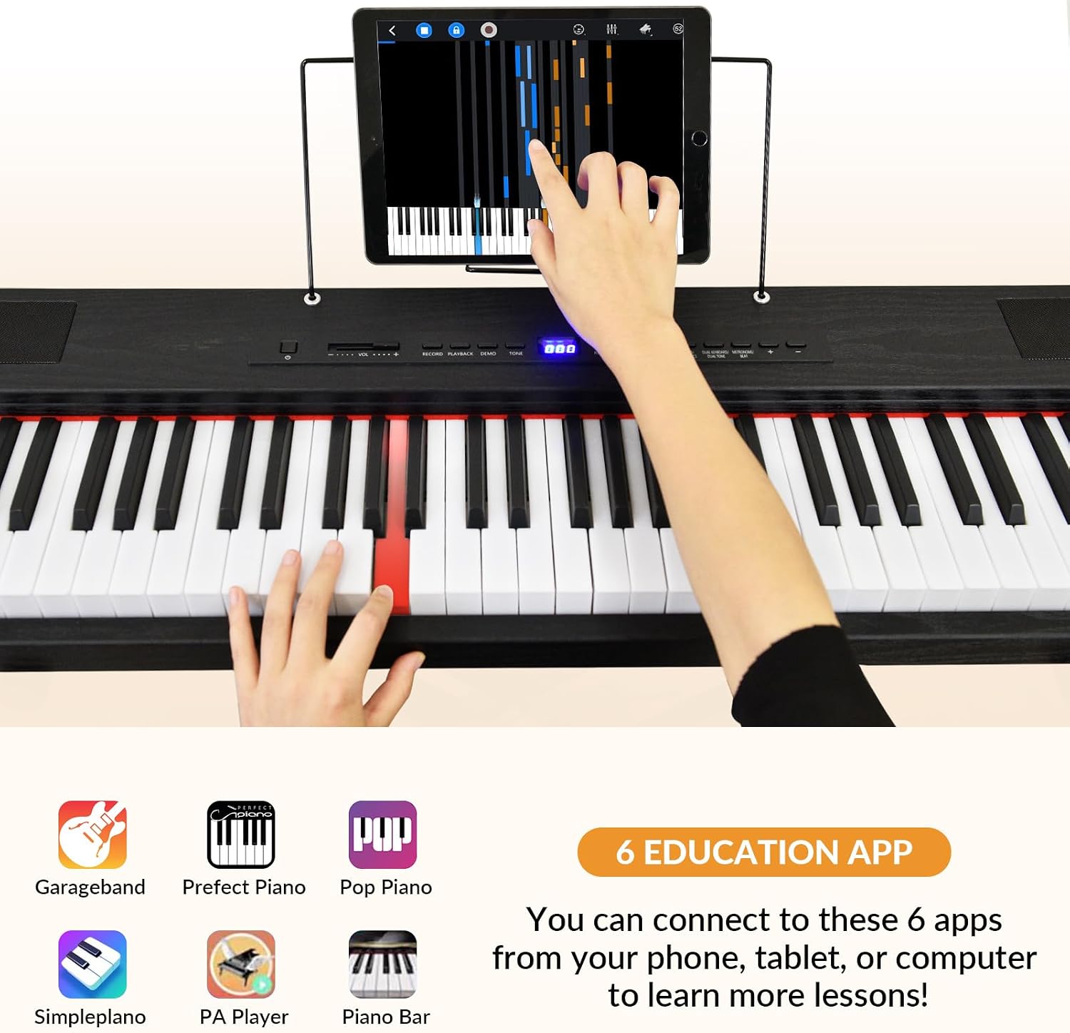 Digital Piano 88 Key Semi Weighted Keyboard, Piano Keyboard 88 Key for Beginners with Lighted Up Keys, Portable