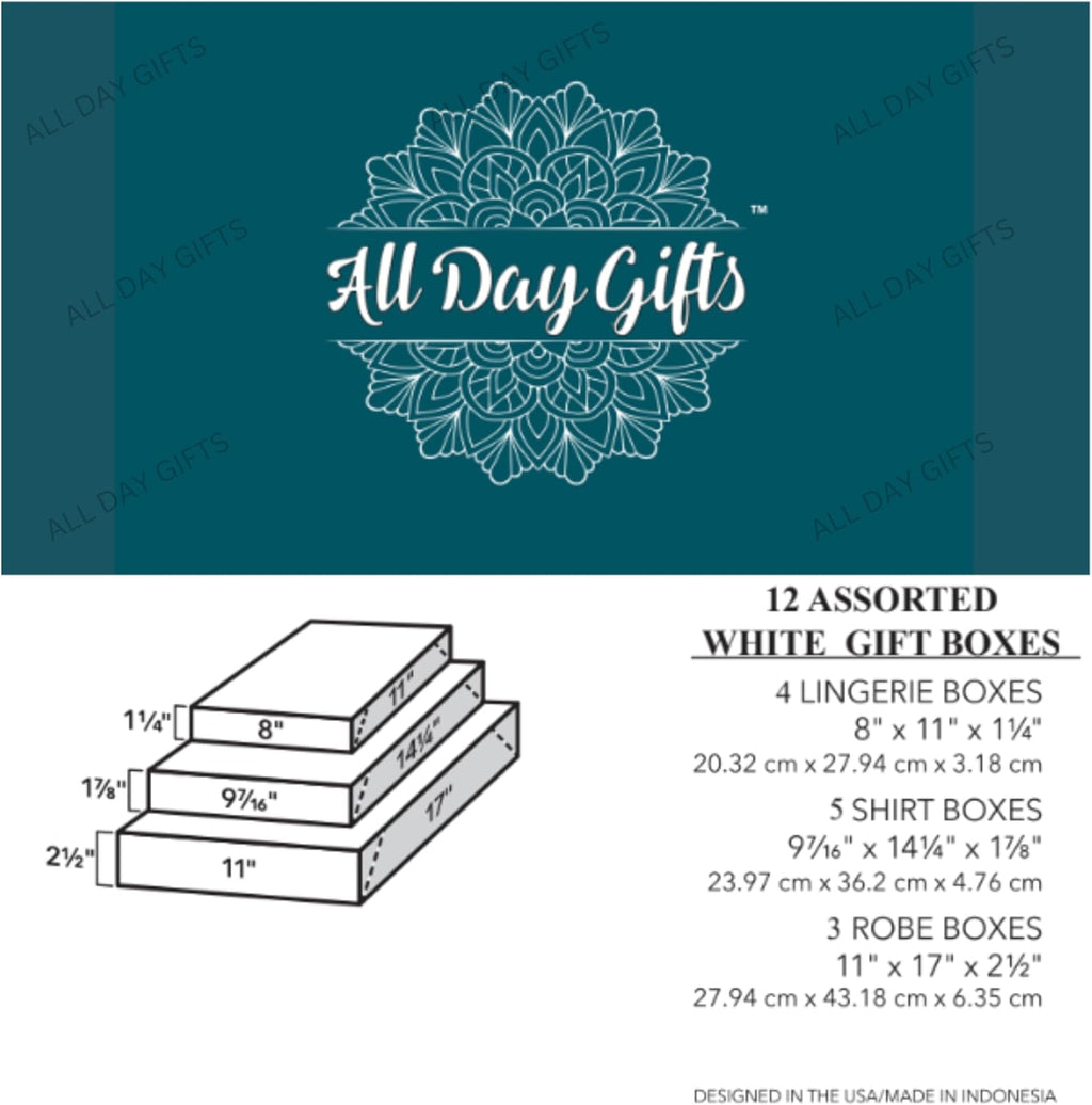 12-Pack White Gift Boxes with Lids – Multi-Pack Gift Wrap Boxes for Clothes, Apparel, Christmas and Birthdays