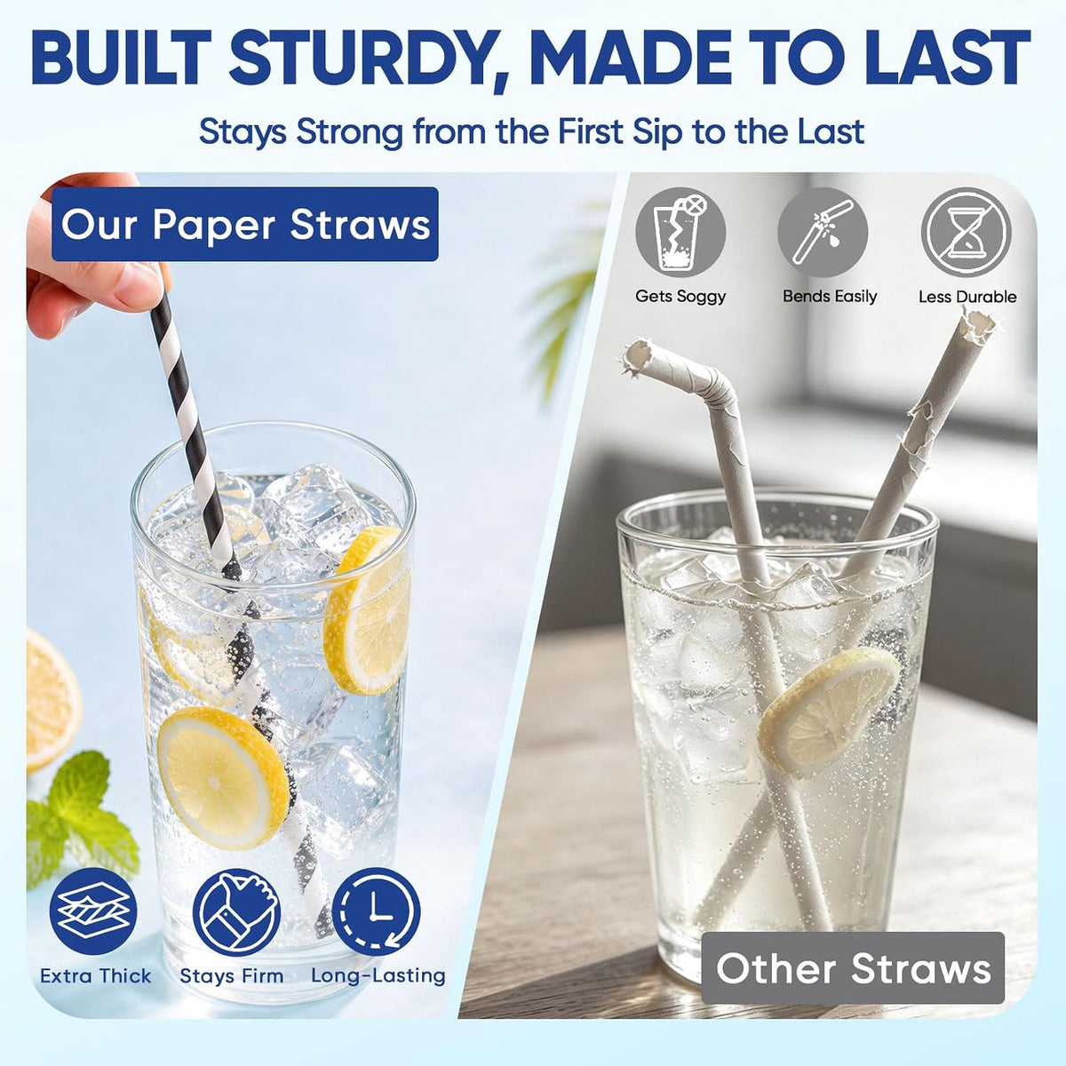 Black and White Paper Straws Disposable for Drinking 7.75'' 500ct