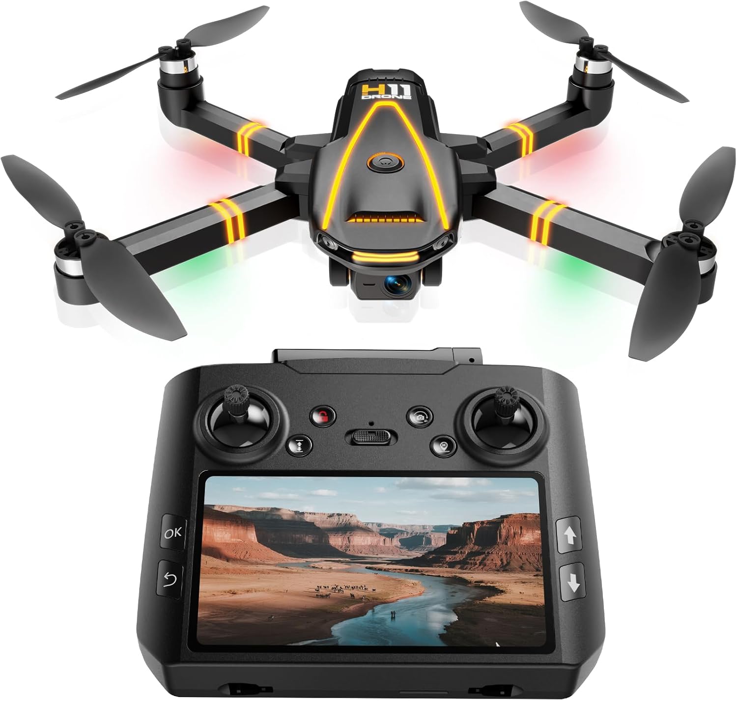 GPS Drone with EIS 4K Camera for Adults Kids, RC Drones with 4.5 inch HD Screen on Controller,Auto Return,2 Batteries