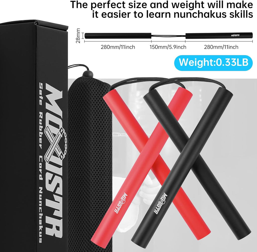 Safe Foam Rubber Cord Nunchakus Practice and Training 2 Pack | Extra-thick cushioning, non-slip surface, easy to