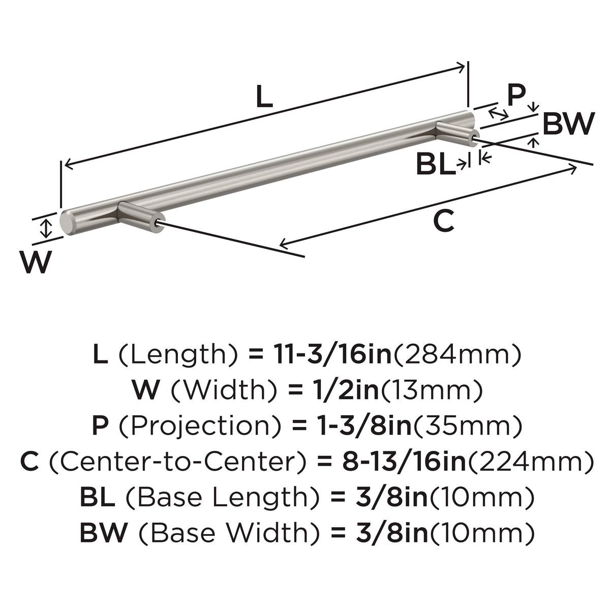 8-13/16" Bar Pulls Satin Nickel Drawer Pull