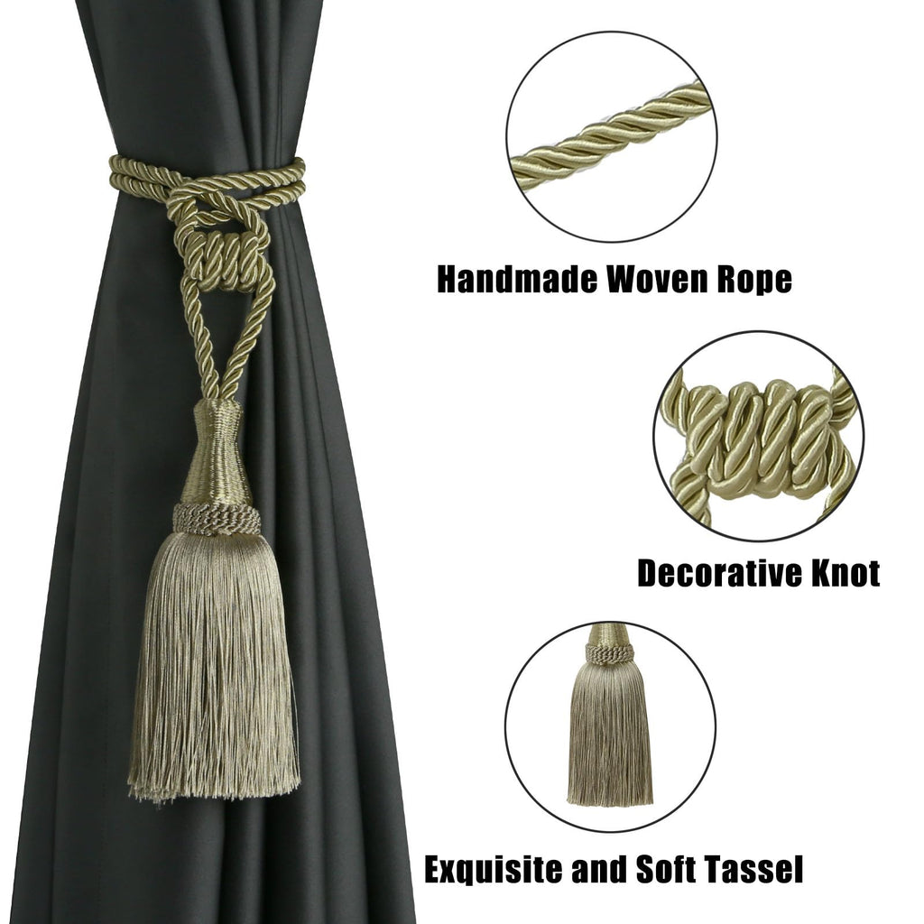 4 Pack Tassel Curtain Tiebacks Handmade Holdbacks (Dark Beige)