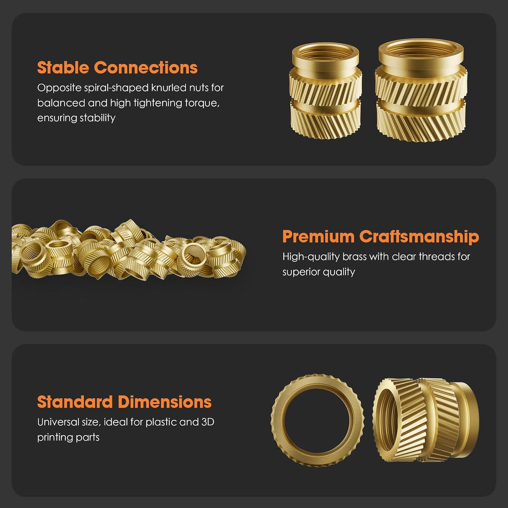 HANGLIFE Heat-Set Threaded Inserts, M6 Heat Set Insert for 3D Printing Components and Plastic Parts - Brass Metric Knurled Nuts (50 Pieces)
