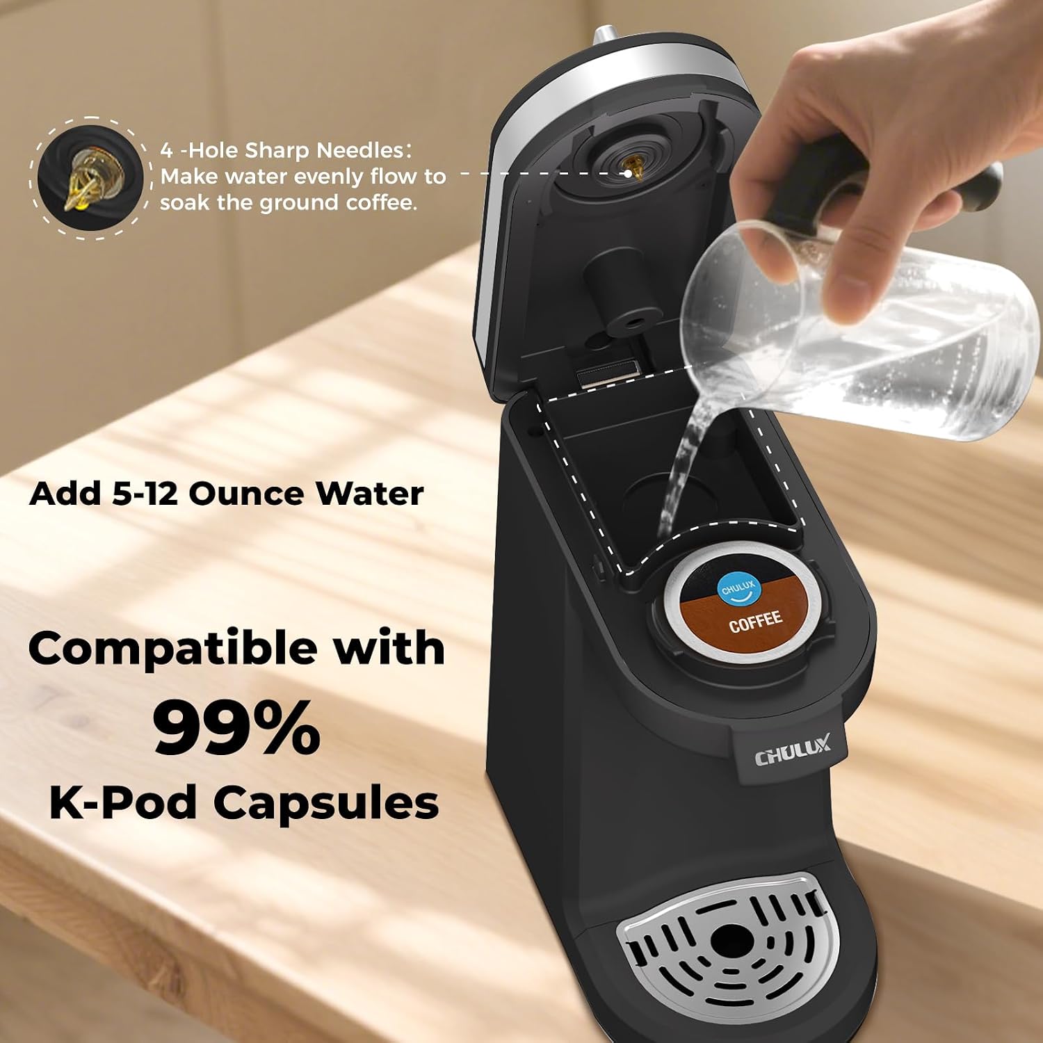 Mini Single Serve Coffee Maker for K Pod, Brew Up to 12oz Cup, Black | Fast-Heating Boiler System, Single Cup