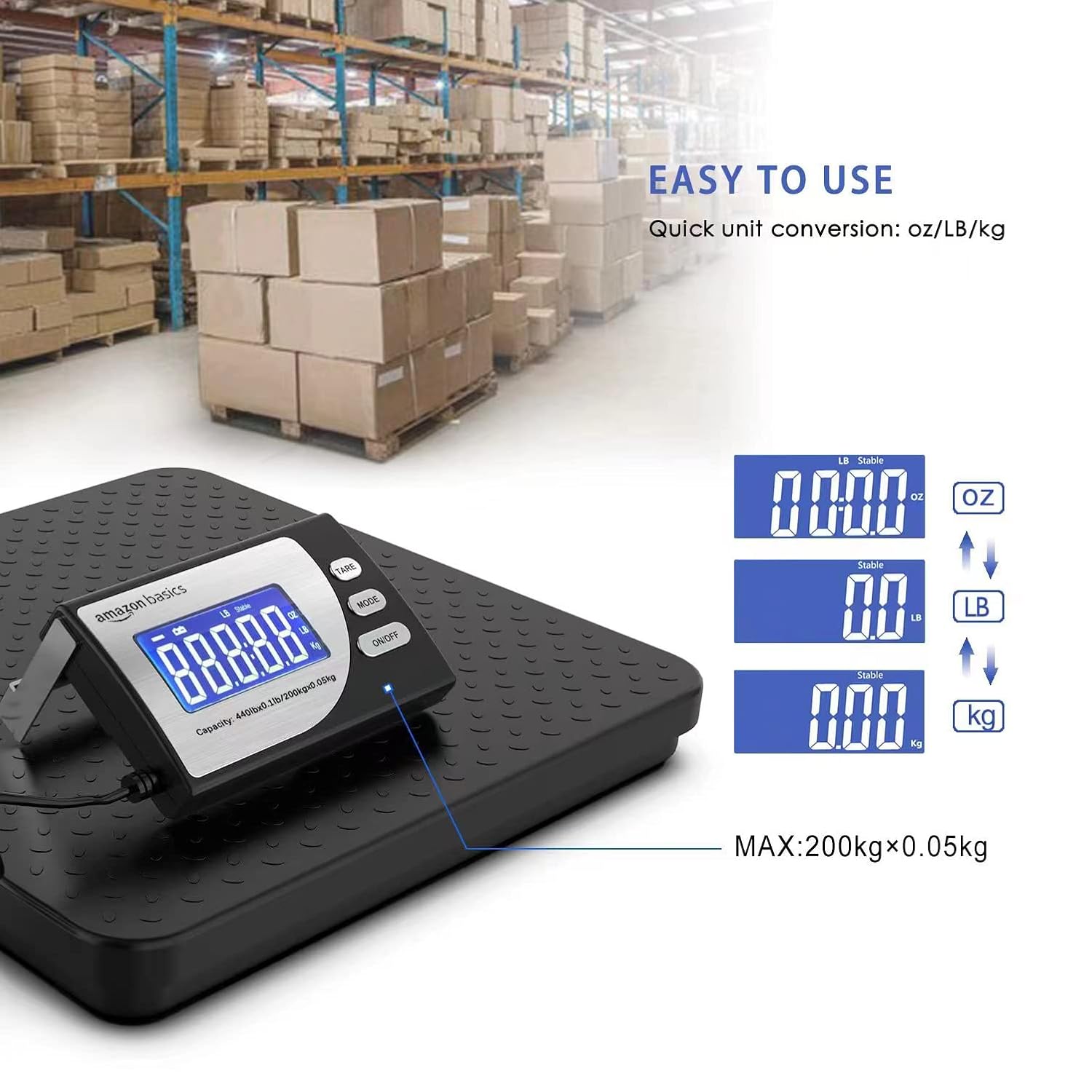 Digital Postal Scale with Tare Function, Heavy Duty, Aluminium Platform, 440 lb Capacity, Digital Shipping, Portable