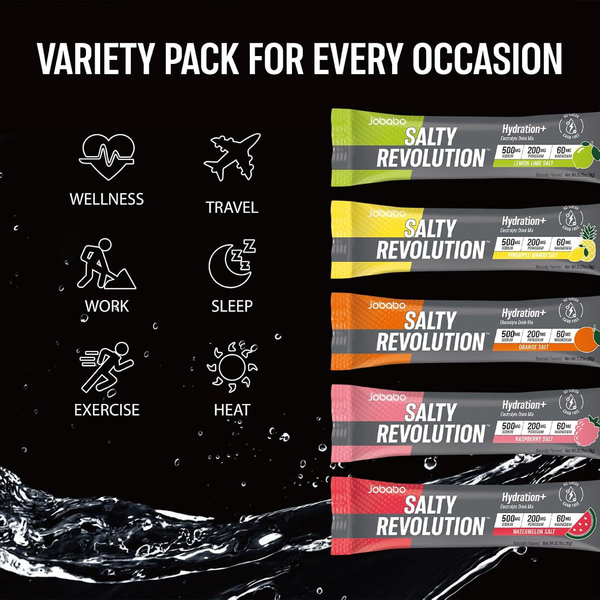 Salty Revolution Electrolytes Powder Packets, Variety Pack (30 Servings)