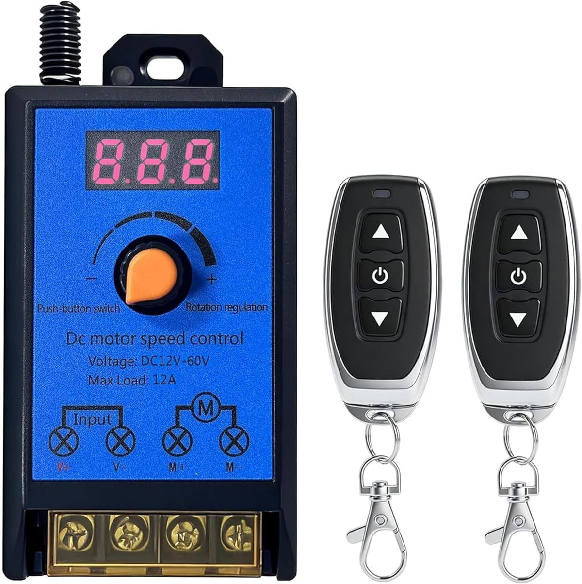 DC 12V-60V 12A PWM Motor Speed Controller w/ 2 Wireless Remotes