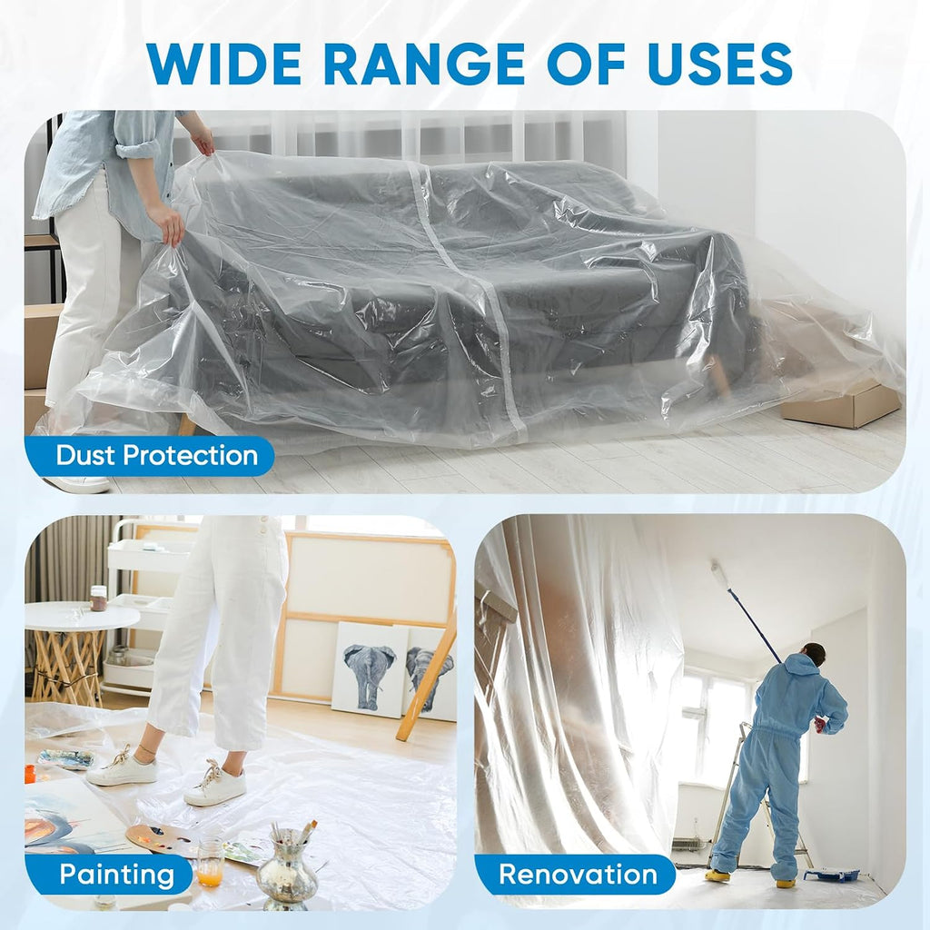 12 x 9 Ft Plastic Drop Cloth for Painting, Waterproof Painters Plastic Sheeting, Painting Tarp for Furniture Cover