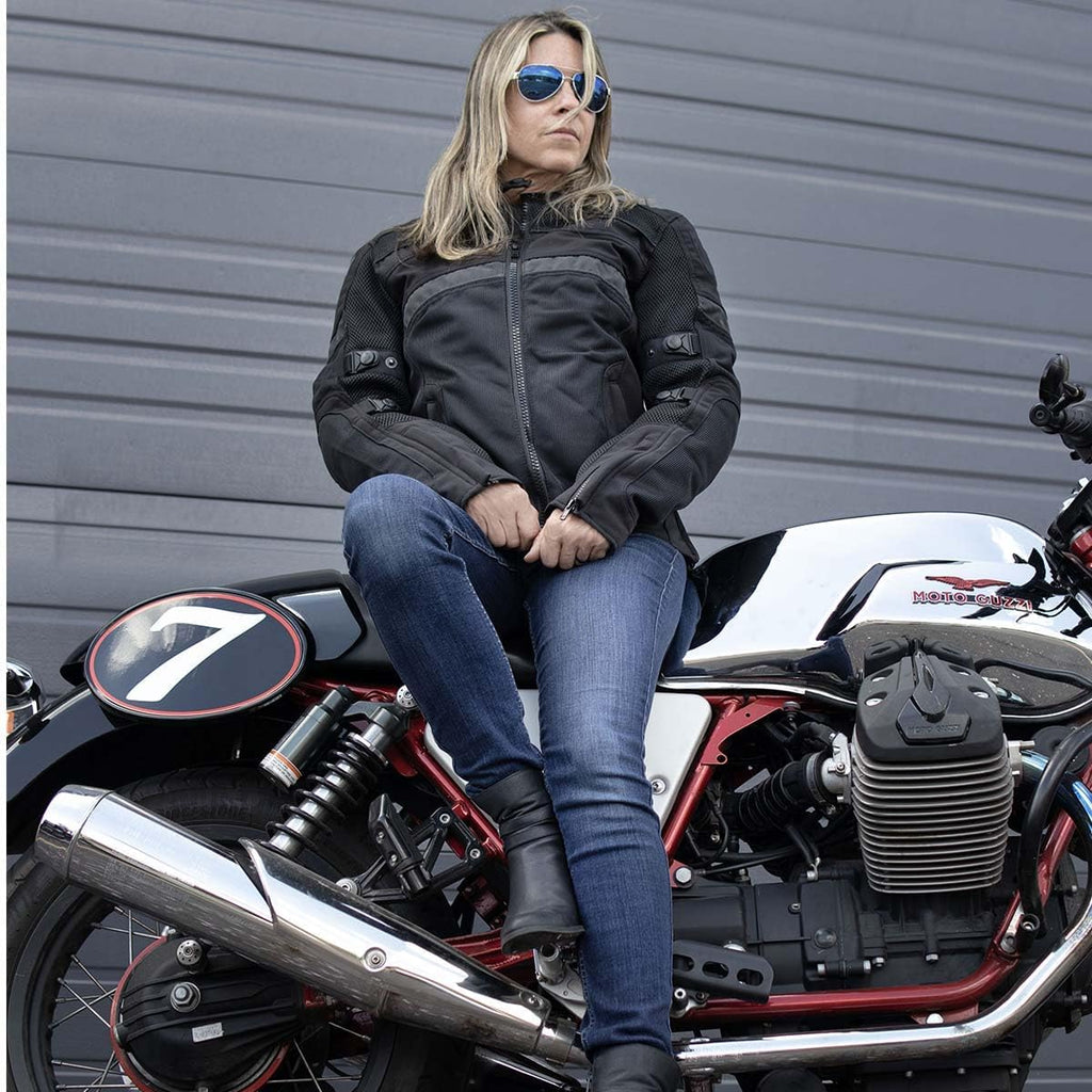 MPL2775 Black Armored Textile Motorcycle Jacket for Women - All Season Jacket w/Removable Liner
