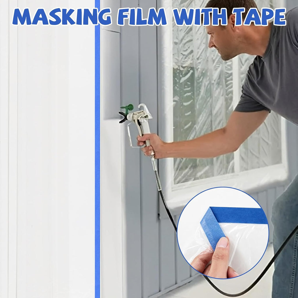 Pre-Taped Painter Plastic Sheeting for Painting 106IN x 88FTx 4Roll