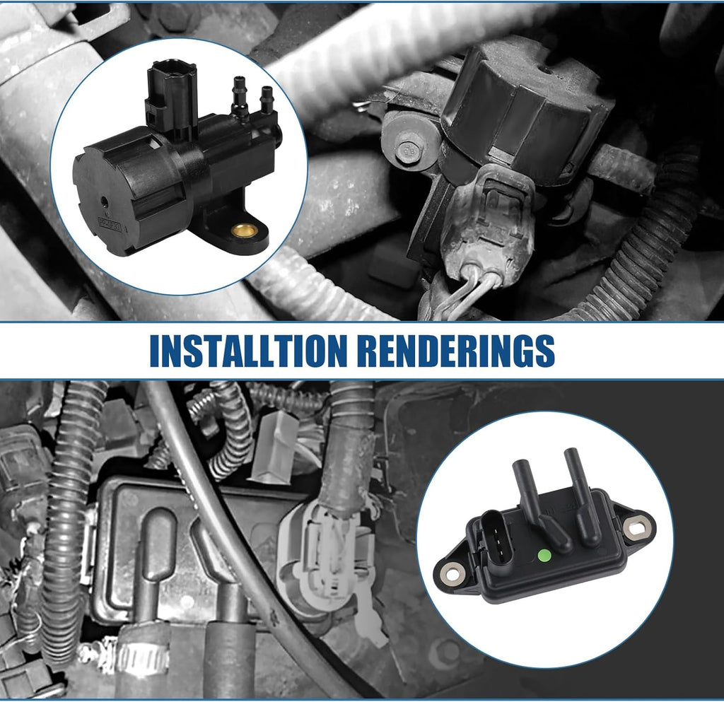 EGR Pressure Feedback Sensor DPFE15 + EGR vacuum solenoid valve vs63 Replacement for Ford F-150 E-150,E-250,Explorer,Ranger,Escape,Mustang,Lincoln Town Car,Mercury Cougar,F77Z9J460AB, F77Z9J460AB