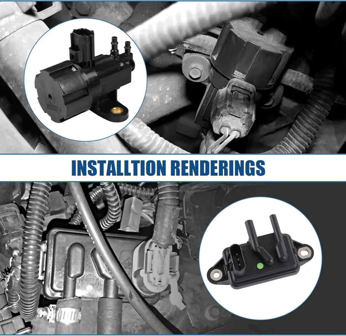 EGR Pressure Feedback Sensor DPFE15 + EGR vacuum solenoid valve vs63 Replacement for Ford F-150 E-150,E-250,Explorer,Ranger,Escape,Mustang,Lincoln Town Car,Mercury Cougar,F77Z9J460AB, F77Z9J460AB