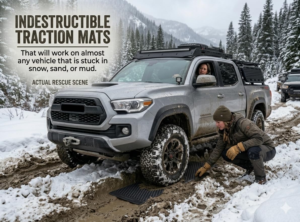 Portable Tire Traction Mats for Cars, Trucks & SUVs Emergency Grip Recovery Tracks for Snow, Ice, Mud & Sand Heavy