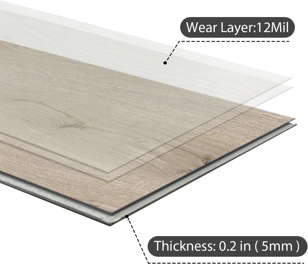 SPC Click Lock Luxury Vinyl Flooring Plank | 21.4 Sq.Ft | Thick 5 mm | Wood Floating LVP Floor Tile| 100% Waterproof