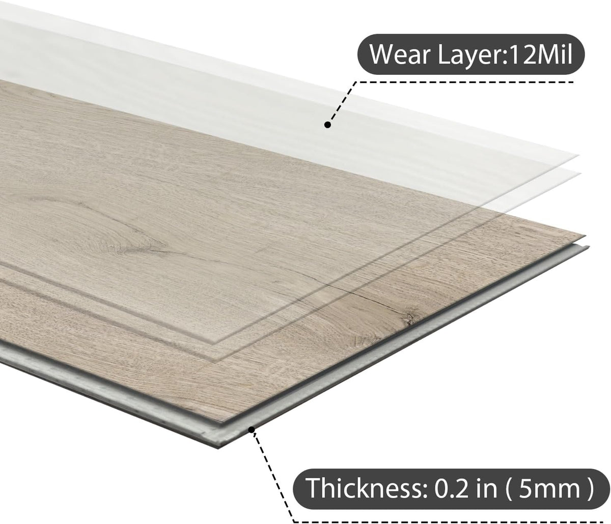 SPC Click Lock Luxury Vinyl Flooring Plank | 21.4 Sq.Ft | Thick 5 mm | Wood Floating LVP Floor Tile| 100% Waterproof