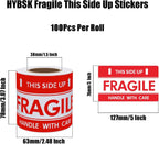 This Side Up Fragile Stickers 3x5 inch Handle with Care Shipping and Packing Warning Adhesive Label 100 Per Roll (3x5