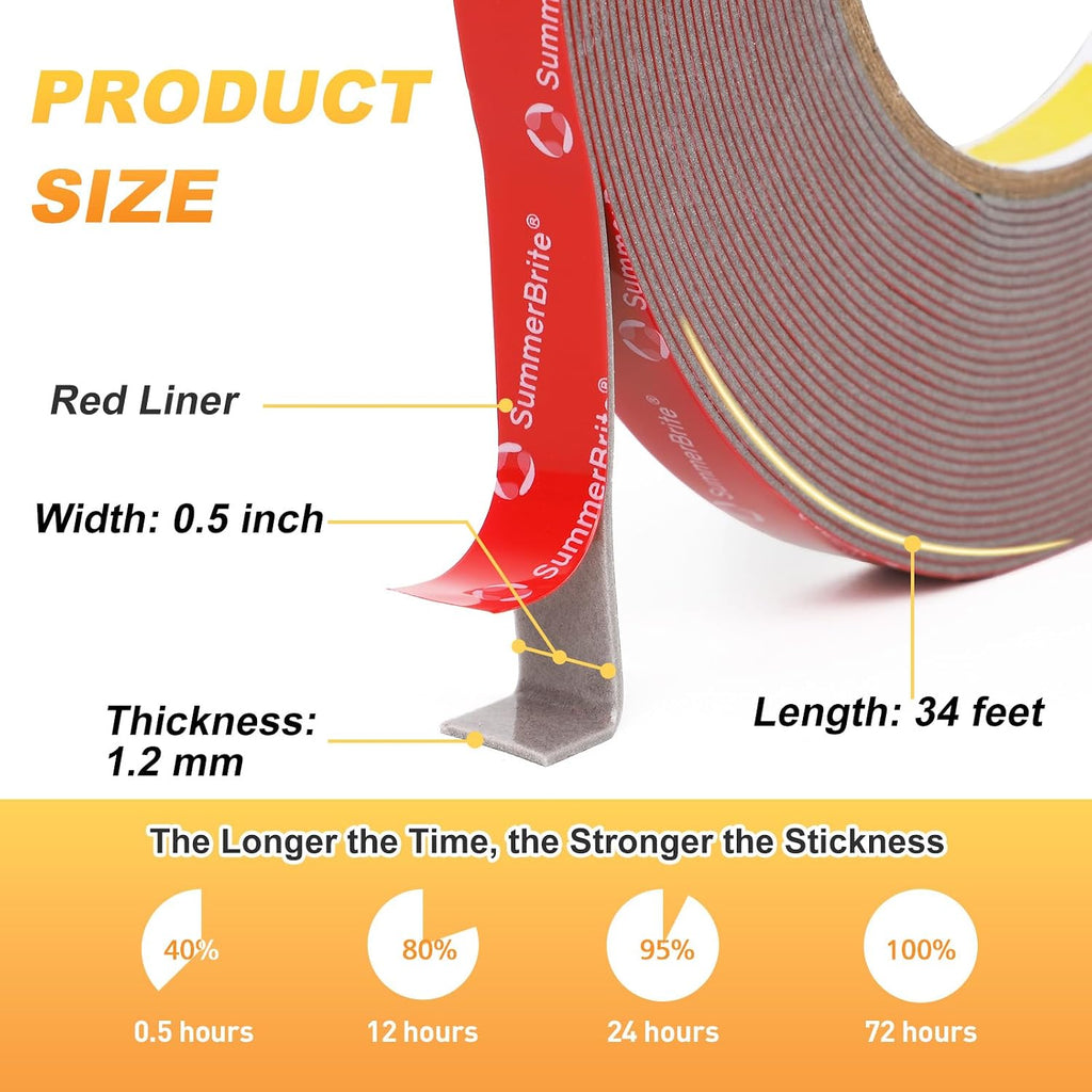 Heavy Duty Double Sided Foam Tape, 0.5 in x 34 FT, 1 Roll
