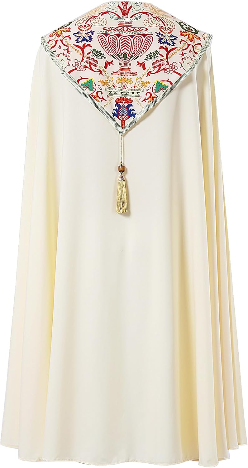Catholic Clergy Chasuble with Tassel Pendant, Unisex Church Priest Vestments Celebrant Cope Mass Robe, 4 Colors