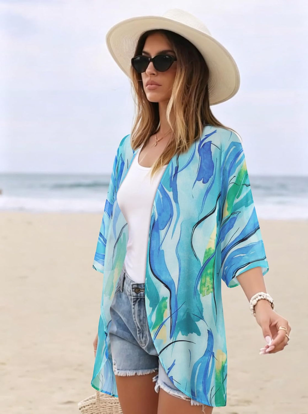 Womens Floral Kimono Cardigan Beach Cover Up Casual Summer Tops