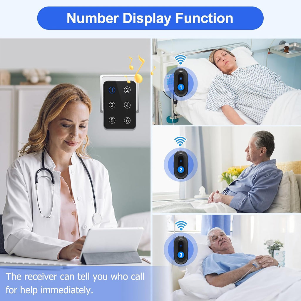 Wireless Caregiver Pager Call Button Nurse Call System 500Ft Range with LED Number Display for