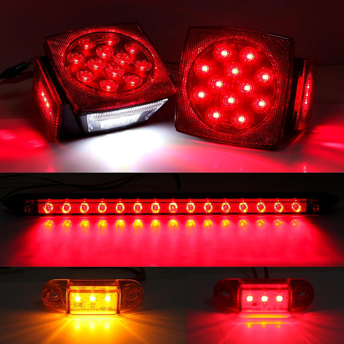 Submersible LED Trailer Light Kit with Wiring Harness for Boat RV Camper