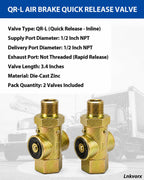 2 Pack 800333 QR-L Quick Release Valve, 1/2 in NPT, Compatible with Bendix