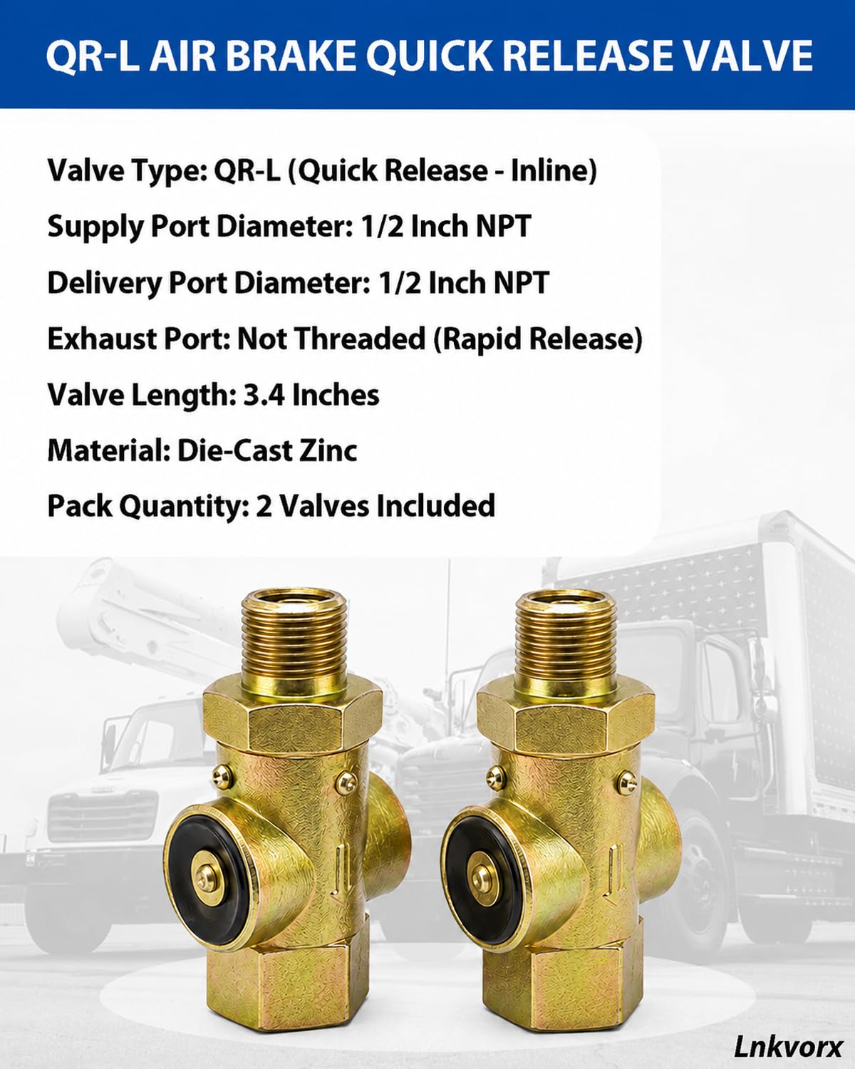 2 Pack 800333 QR-L Quick Release Valve, 1/2 in NPT, Compatible with Bendix
