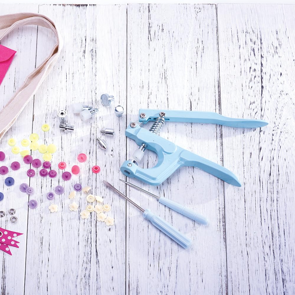 Plastic Snap Fastener Kit with Snaps Pliers (Blue)