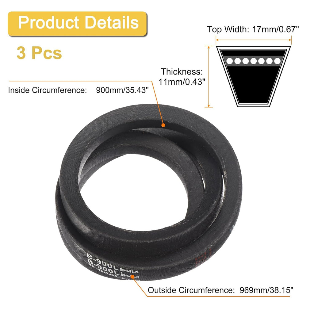 uxcell 3pcs B36 Classic Wrapped V-Belt, 38" Outer Circ B Profile V-Belt