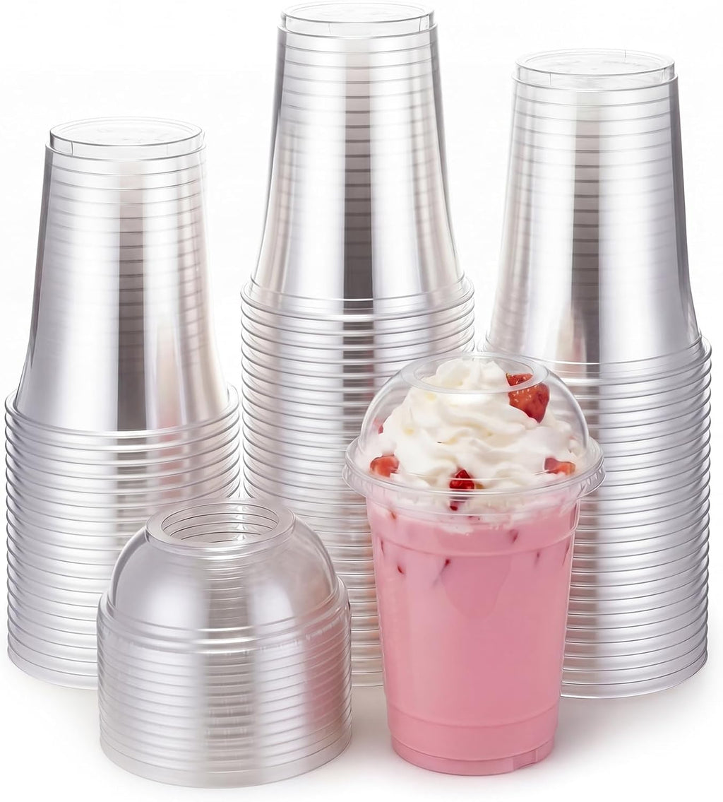 50 Sets 16oz Plastic Cups with Wide Dome Lids