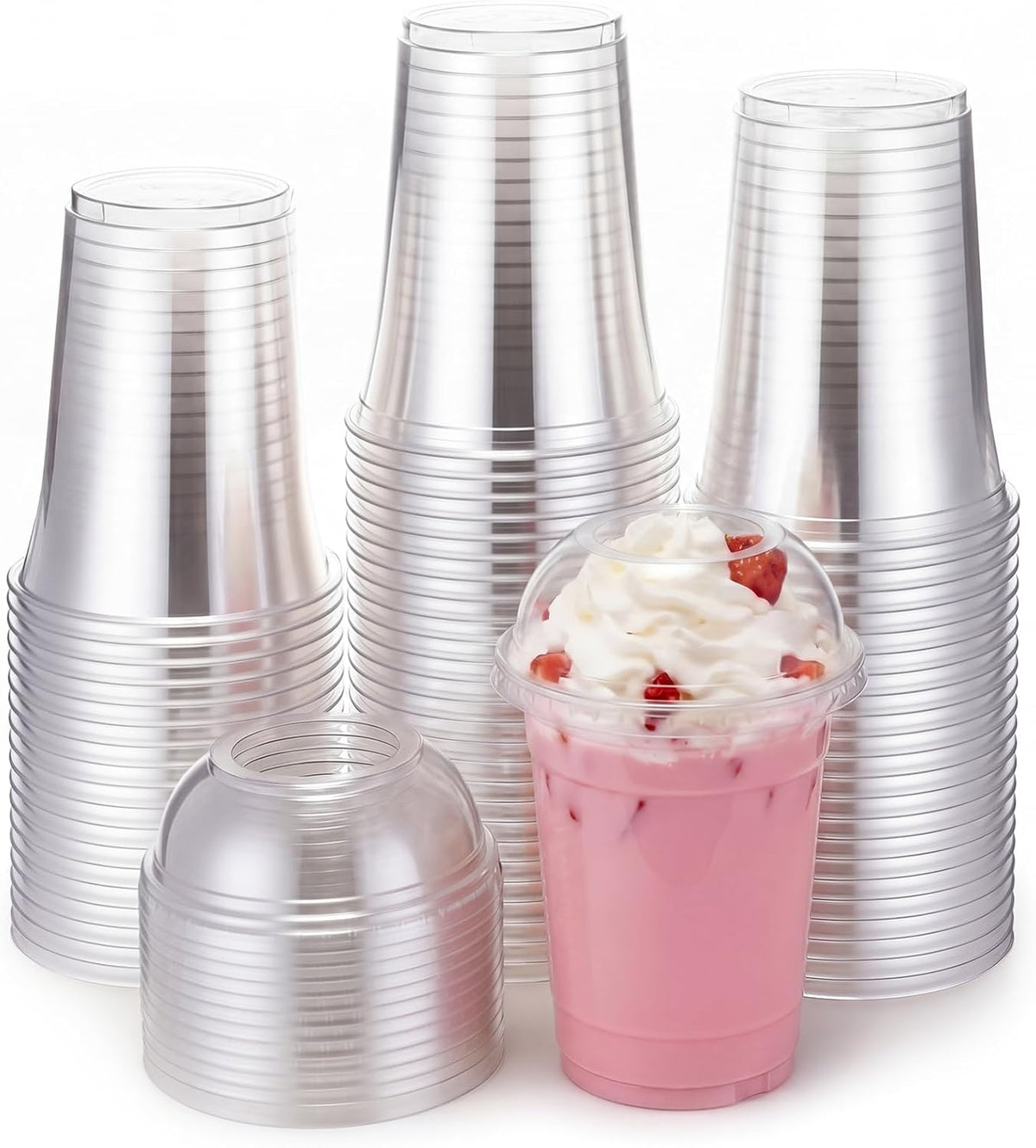 50 Sets 16oz Plastic Cups with Wide Dome Lids