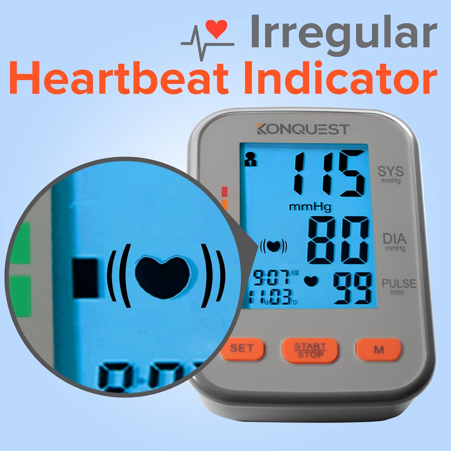 KBP-2704A Automatic Upper Arm Digital Blood Pressure Monitor | Large Cuff (8.5–16.5 in), Backlit Display, Irregular
