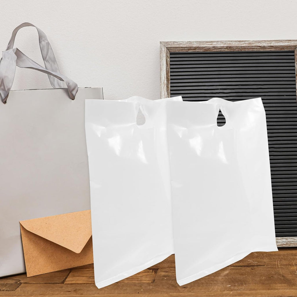 50pcs White Frosted Plastic Merchandise Bags with Handles
