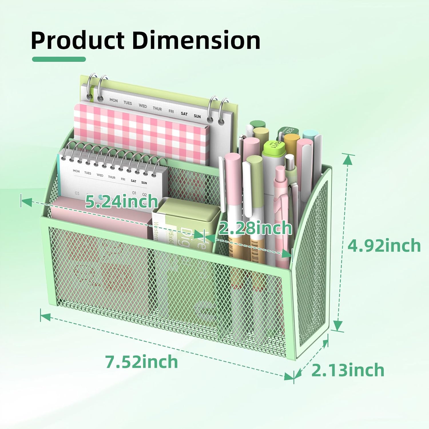 3-Grid Magnetic Pencil Holder, Strong Magnet Locker Organizer, Mint Green | Mesh Magnetic Shelf, Marker Holder