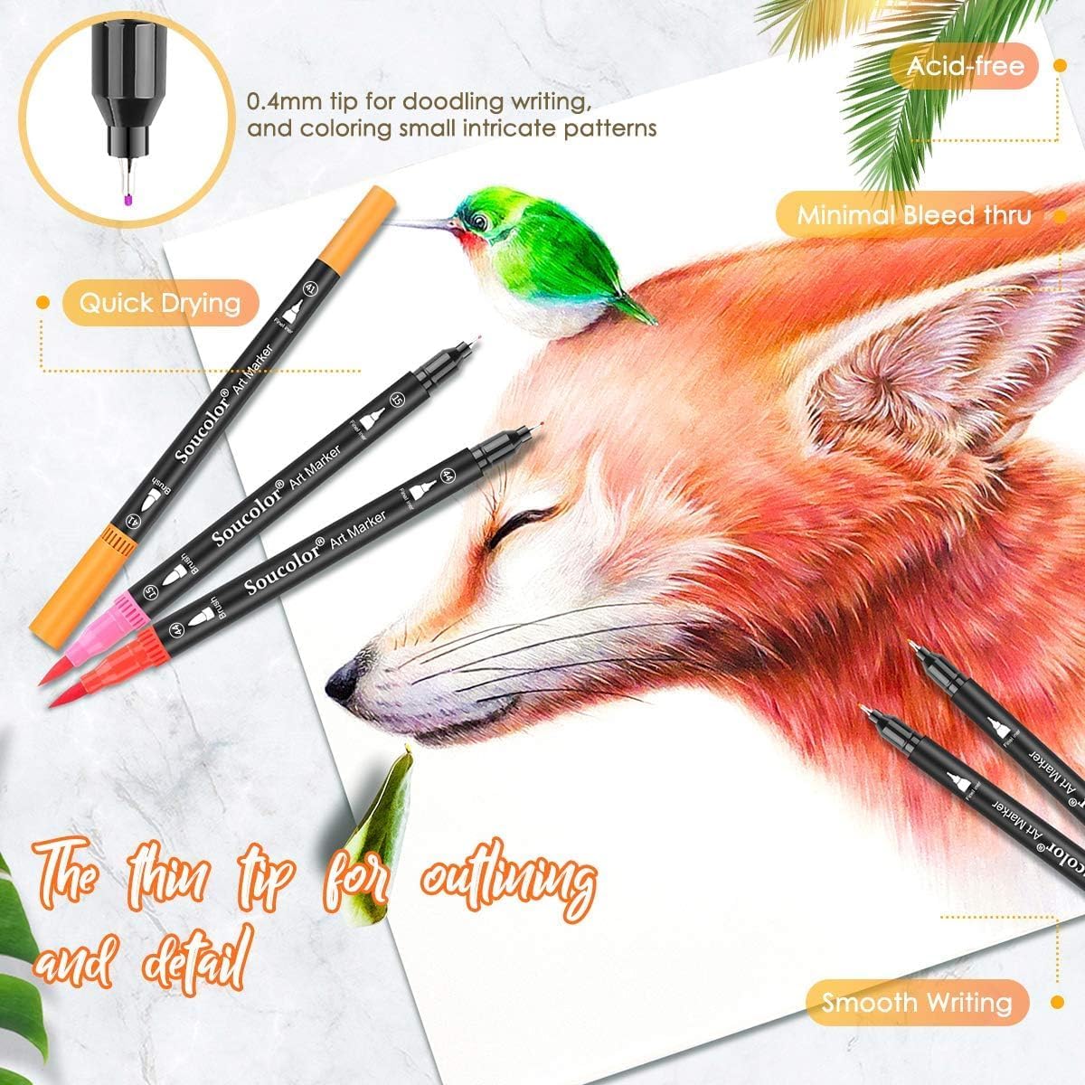 Art Brush Markers Pens for Adult Coloring Books, 36 Colors Numbered Dual Tip (Brush and Fine Point) Marker Pen for