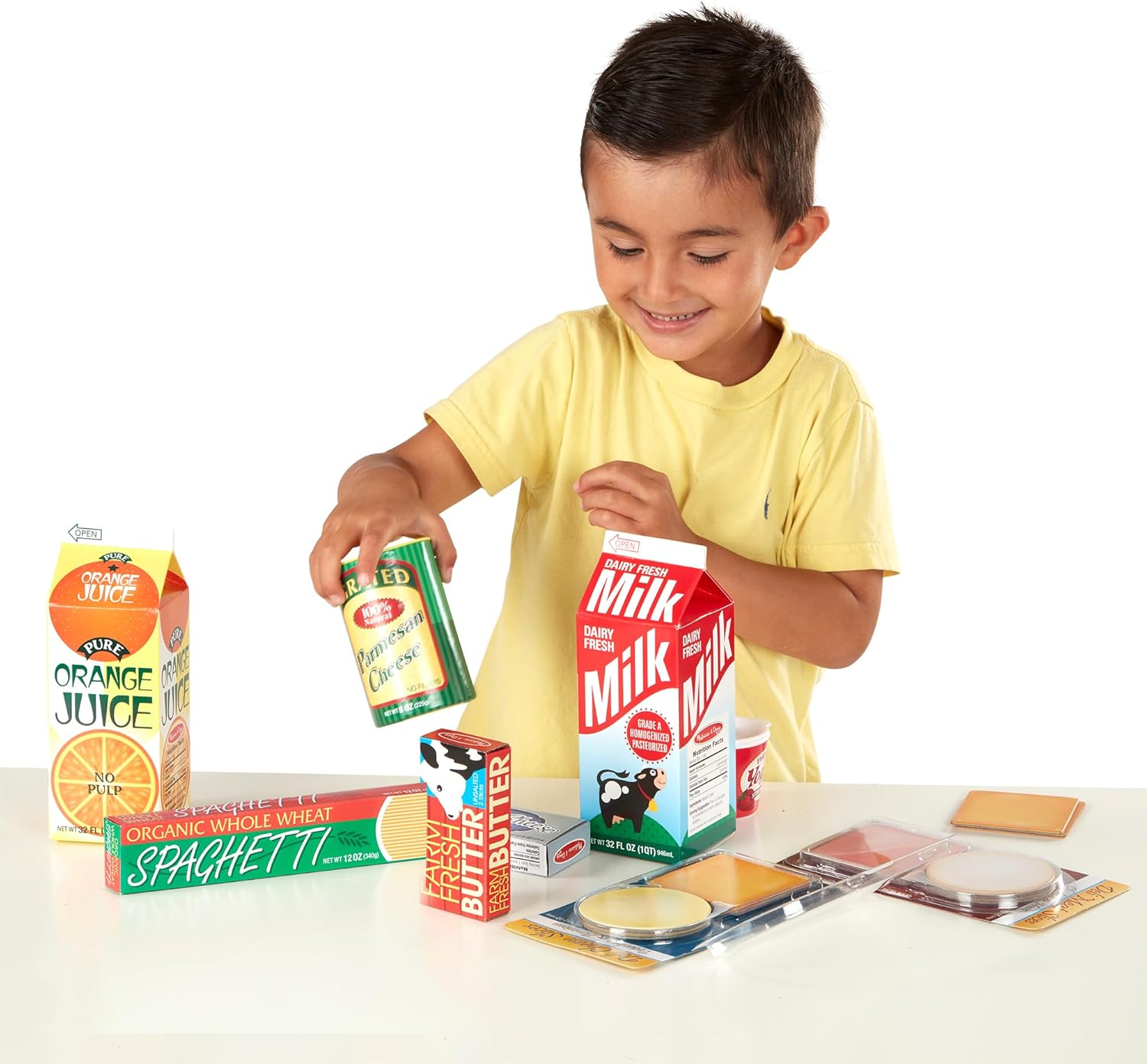 Melissa & Doug Fridge Fillers Grocery Play Food Cartons (8 Pieces) Wooden Toy Groceries, Pretend Play Food, Kitchen