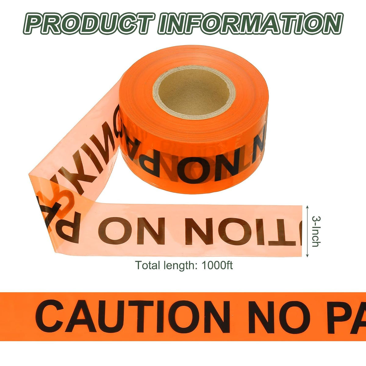 1000ft x 3" Warning Tape, High-Visibility PE Floor Marking Roll Caution Tape for Flagging Construction Outdoor