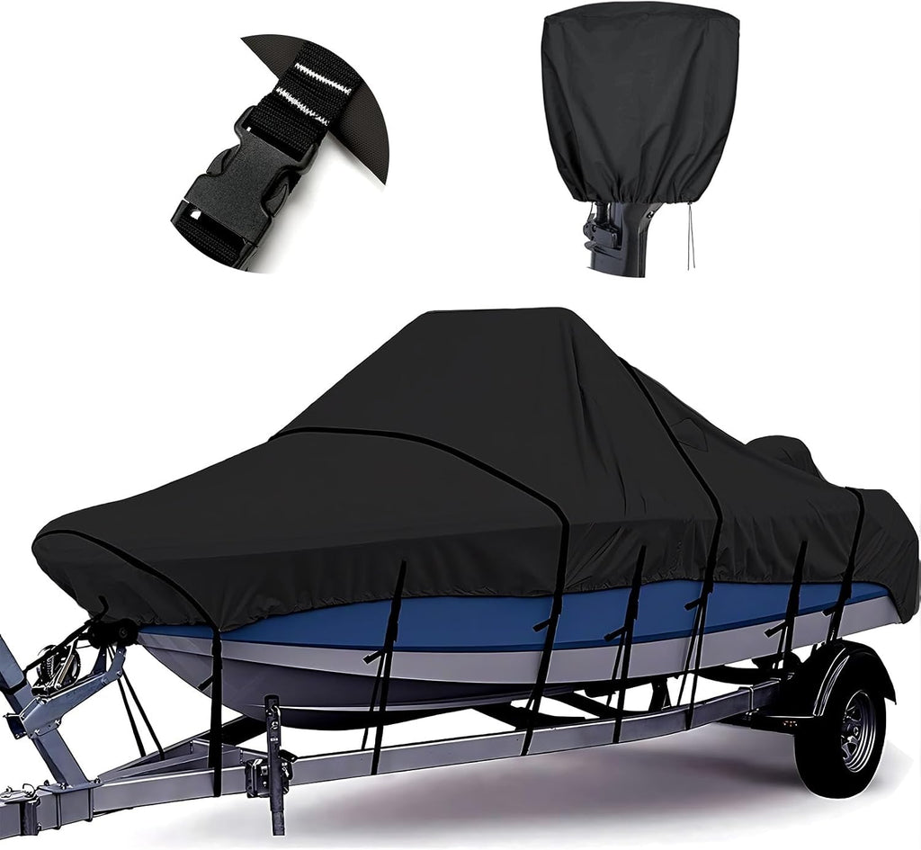 1200D Center Console Boat Cover with Motor Cove,16' - 18.5' L | 100% Waterproof Tear-Proof Trailerable Boat Cover