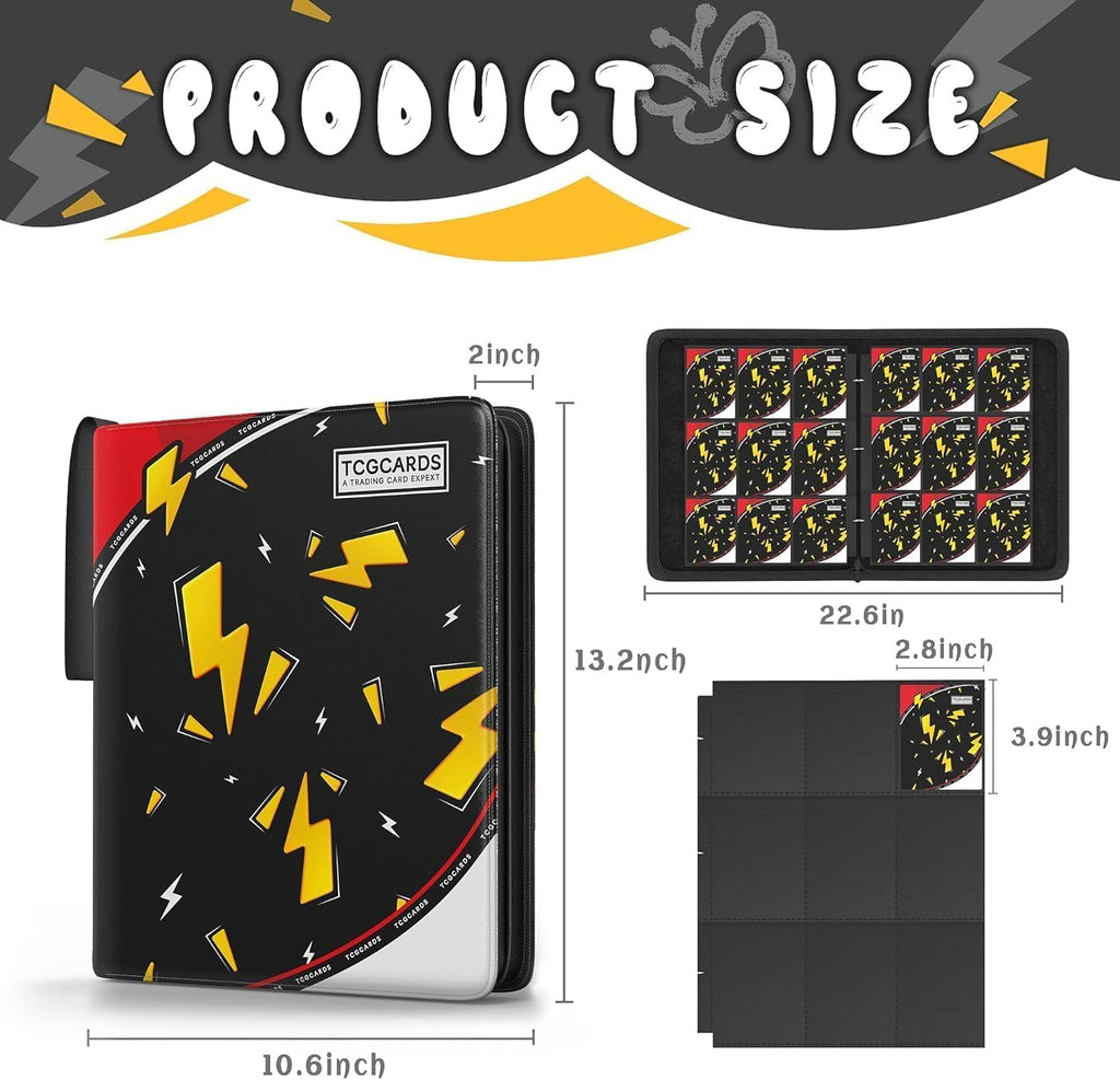 Trading Card Binder 9 Pocket,Card Binder 900 Pockets,Card Book Holder Cards with 50 Removable Sleeves,3-Ring Zip