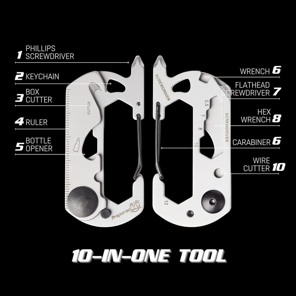 Multitool Carabiner Keychain – 10-in-1 Stainless Steel EDC Tactical Survival Gear – Screwdriver, Ruler, Bottle