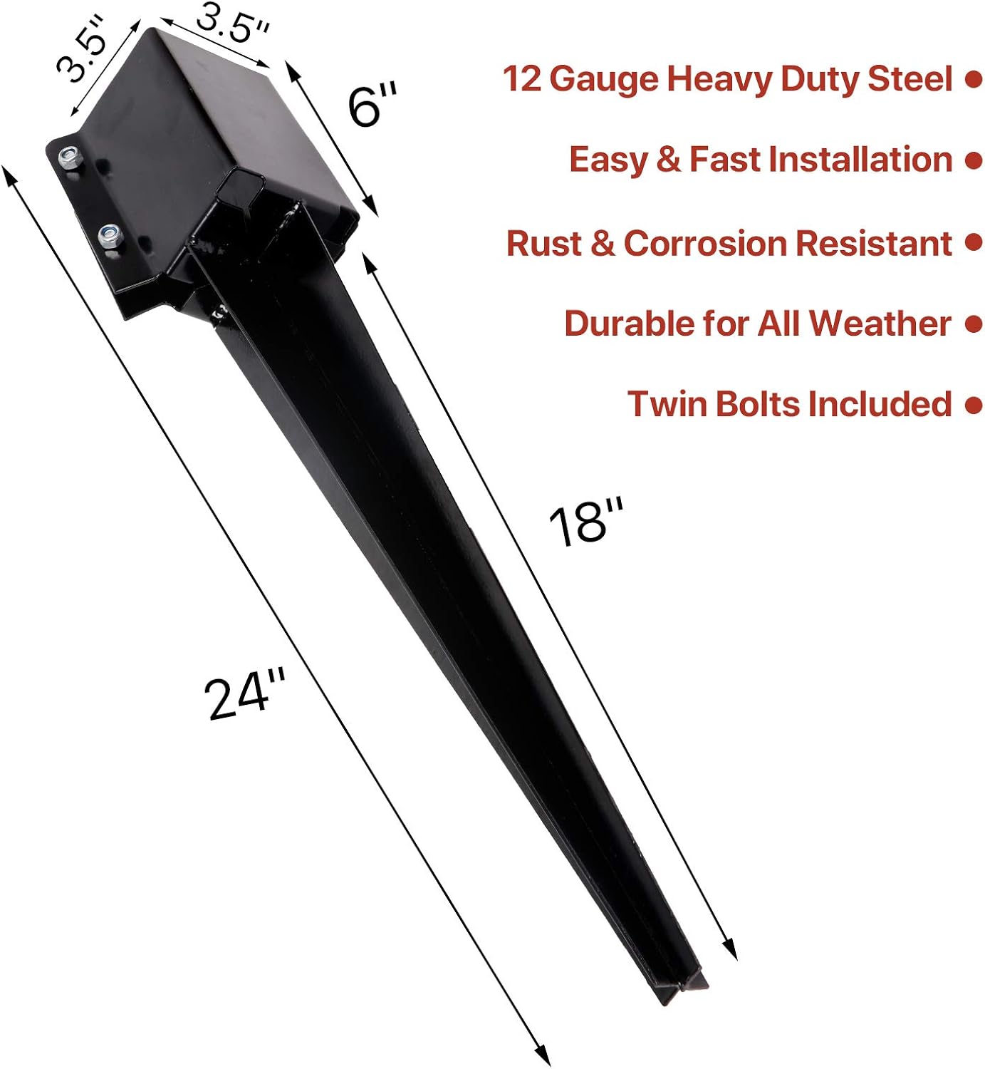 6 Pcs Fence Post Anchor Ground Spike 4x4 Metal Post Stake 24 Inch for Mailbox Deck Railing Black