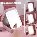 Travel Cosmetic Mirror Case LED Makeup Mirror Storage Case for Eyelash Station Brushes Cosmetic Tools Pink On-the-go